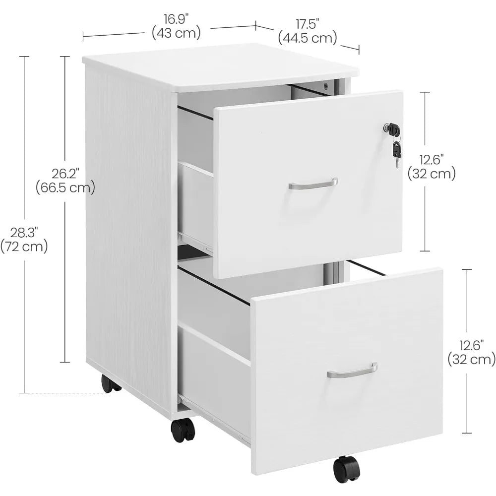 2-Drawer File Cabinet, Locking Wood Filing Cabinet for Home Office, Small Rolling File Cabinet, Printer Stand, for A4