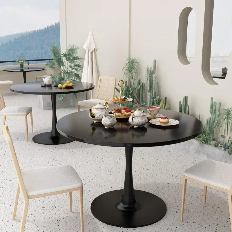 Mesa de comedor redonda de mármol ZHENXIANG, mesa de comedor de cocina Tulip de 42,1" para 4-6 personas con tablero de MDF y base de pedestal