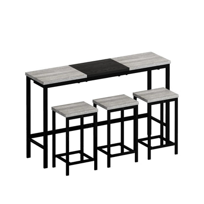 Juego de mesa de comedor, mesa de bar, escritorio para el hogar y juego de sillas con 3 taburetes, marco de metal, tablero de mesa con bloques de color, juego de mesa de comedor de 4 piezas