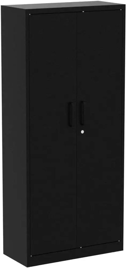 Gabinete de almacenamiento de garaje de metal con 2 puertas y 5 estantes ajustables - Gabinete de archivos con cerradura de acero de 71", gabinete de herramientas con cerradura