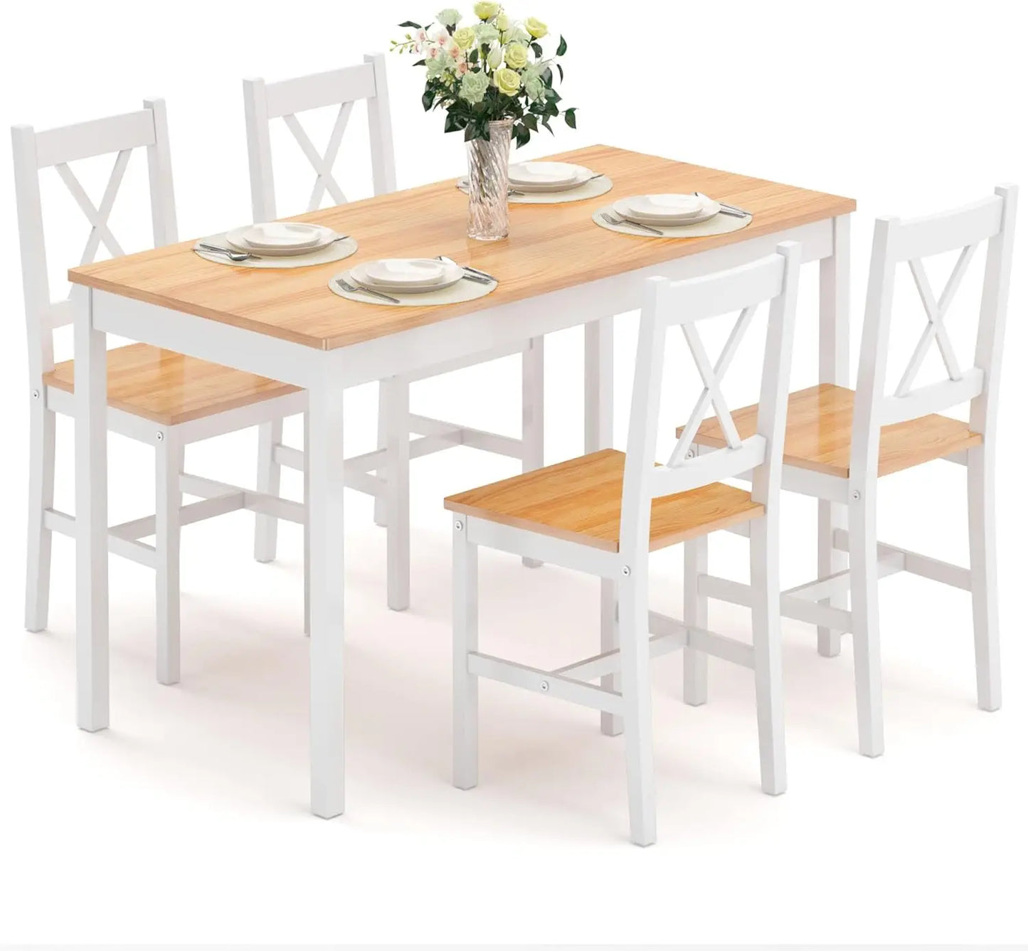 Juego de mesa de comedor para 4, juego de mesa de comedor de cocina de madera de 5 piezas con 4 sillas para cocina, comedor, restaurante pequeño