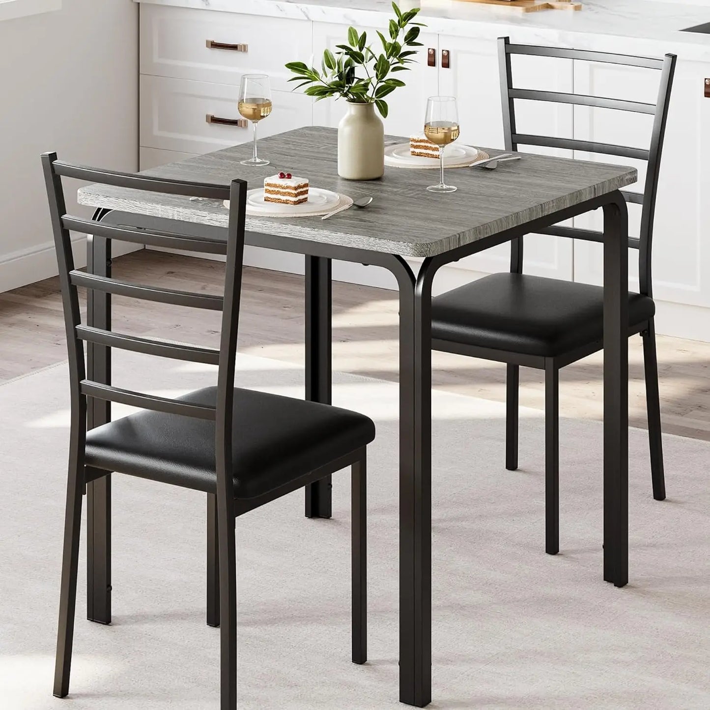 Table à manger pour 2, ensemble de 2 petites tables et chaises, ensemble de dinette pour 2, ensemble de table à dîner carrée, ensemble de cuisine et de salle à manger 3 pièces