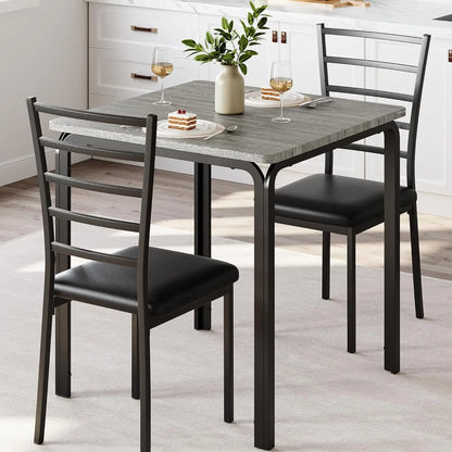 Table à manger pour 2, ensemble de 2 petites tables et chaises, ensemble de dinette pour 2, ensemble de table à dîner carrée, ensemble de cuisine et de salle à manger 3 pièces