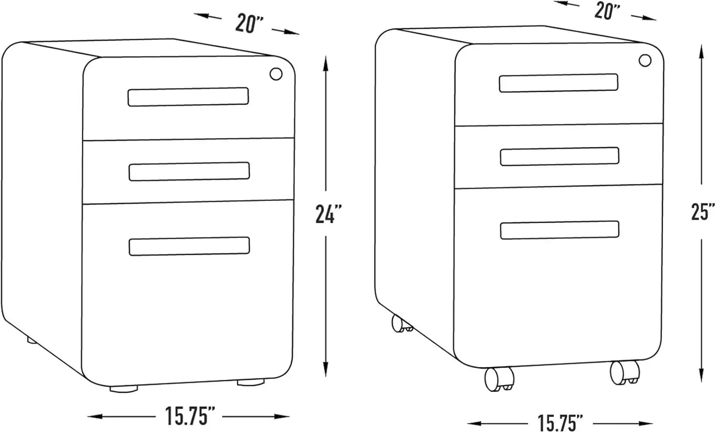 Archivador de 3 cajones Stockpile con cerradura: archivador de metal debajo del escritorio de la oficina, archivo legal/carta