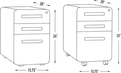 Archivador de 3 cajones Stockpile con cerradura: archivador de metal debajo del escritorio de la oficina, archivo legal/carta