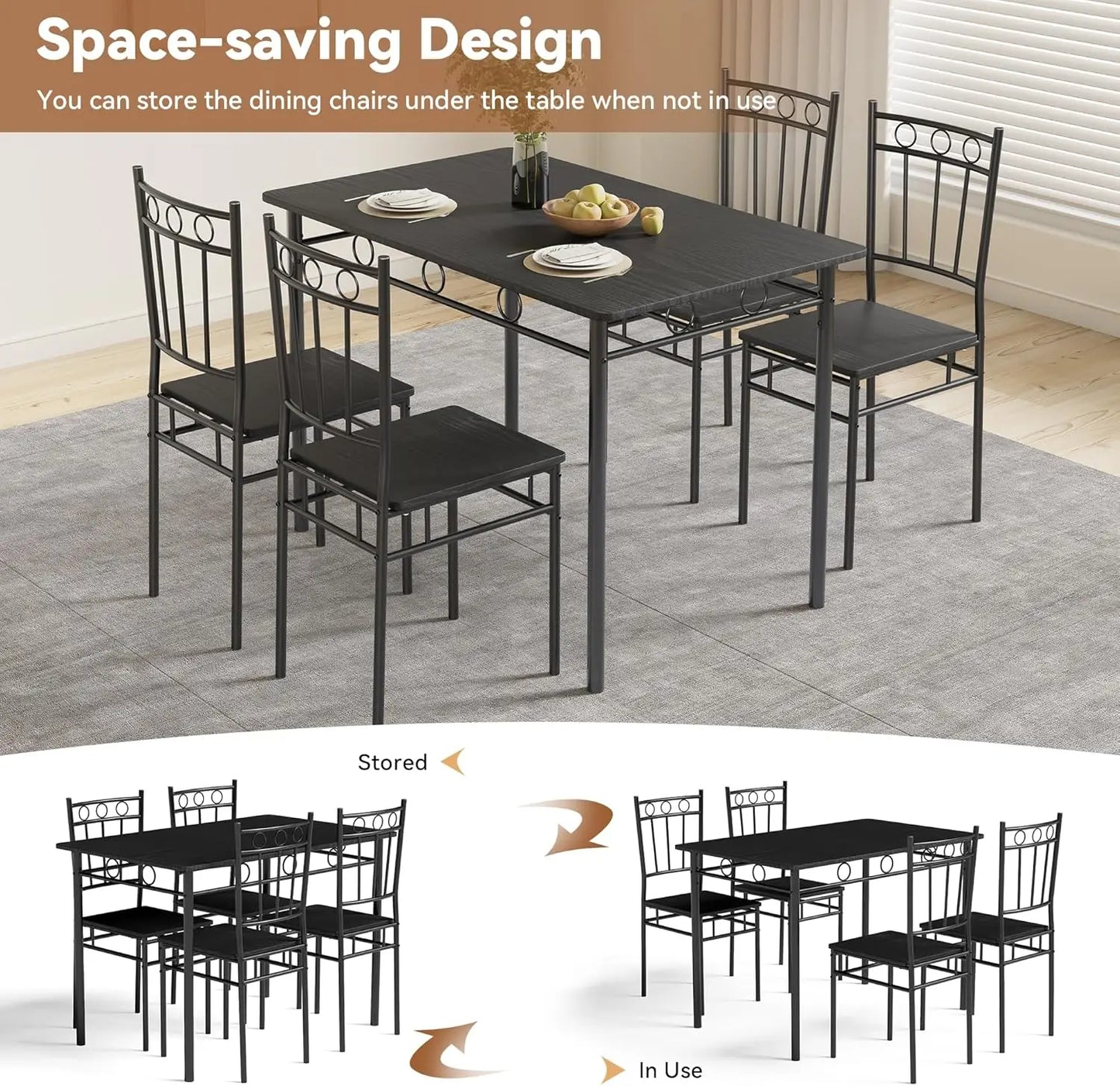 Juego de mesa de comedor para 4, mesa de cocina de 5 piezas y sillas, juego de mesa de comedor rectangular con 4 sillas, cocina que ahorra espacio