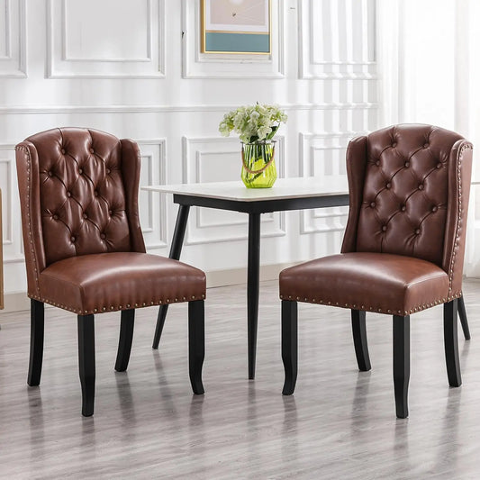 Duomay Lot de 2 chaises de salle à manger modernes capitonnées en cuir synthétique sans accoudoirs pour la cuisine