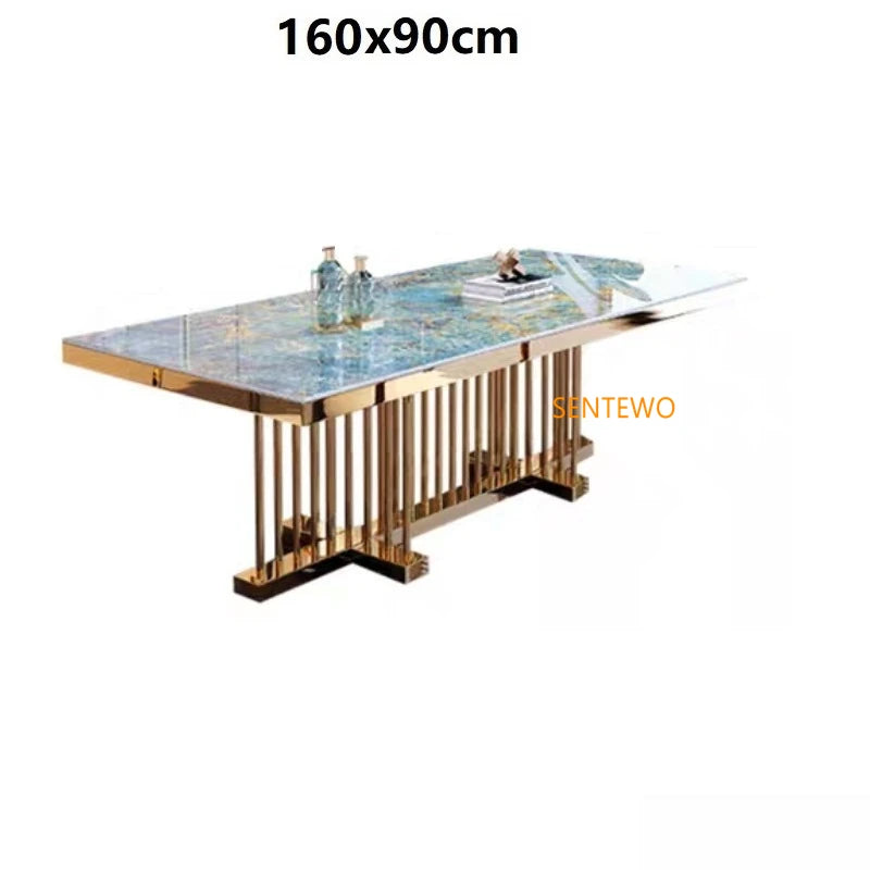 SENTEWO Ensemble de table à manger de luxe en dalle de roche italienne avec 4 chaises, table à manger à cadre doré avec chaise, meubles de cuisine, livraison gratuite