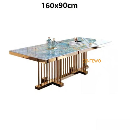 SENTEWO Ensemble de table à manger de luxe en dalle de roche italienne avec 4 chaises, table à manger à cadre doré avec chaise, meubles de cuisine, livraison gratuite