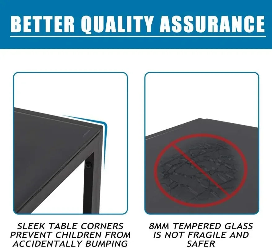 Juego de mesa de comedor FDW, juego de mesa de comedor de vidrio para espacios pequeños, mesa de cocina y sillas para 4, rectangular, moderna, vidrio negro