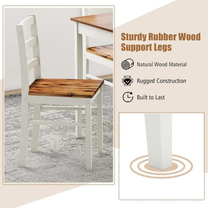 Juego de mesa de comedor para 4 personas, madera maciza, juego de comedor de granja con patas de madera de caucho, juego de mesa y sillas de comedor modernas (marrón + gris claro)