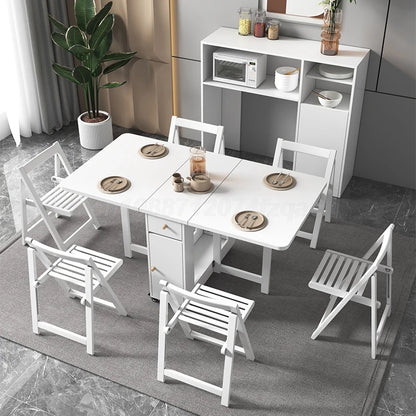 Folding Dining Table Table Multifunctional Space Saving Tables With Storage Racks Extension Dinner Table With 0/2/4/6 Chairs