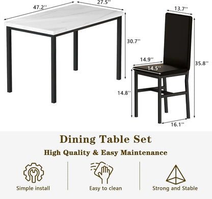 Juego de mesa de comedor para 4, mesa de cocina blanca y sillas para 4, juego de mesa de comedor moderno de 5 piezas con mármol sintético