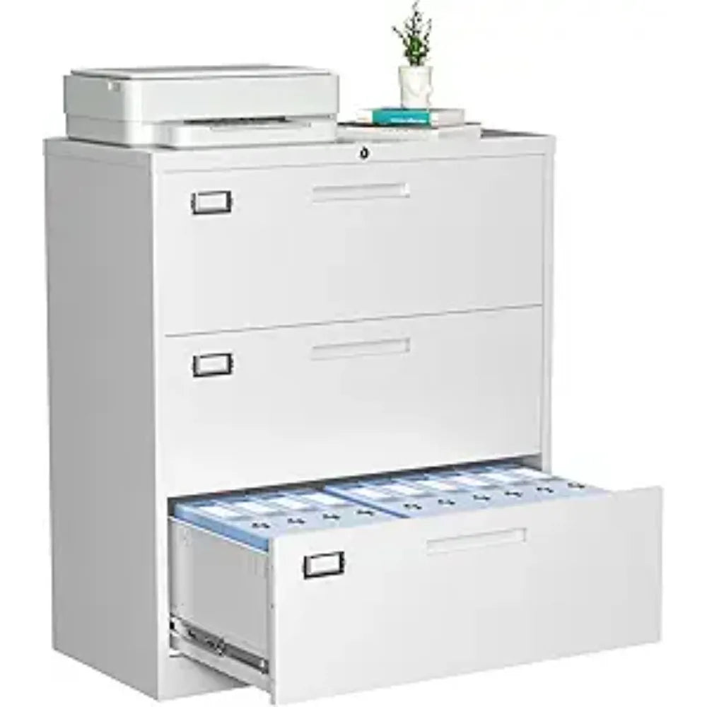 Metal File Cabinet with Lock,3 Drawer Lateral Filing Cabinet for Different Size Files, Lockable Storage Cabinet with One Door