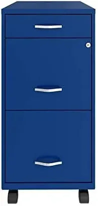 3 Drawers Vertical Blue Metal Filing Cabinet Lockable Pre Assembled Movable Legal Letter Size for Home Office