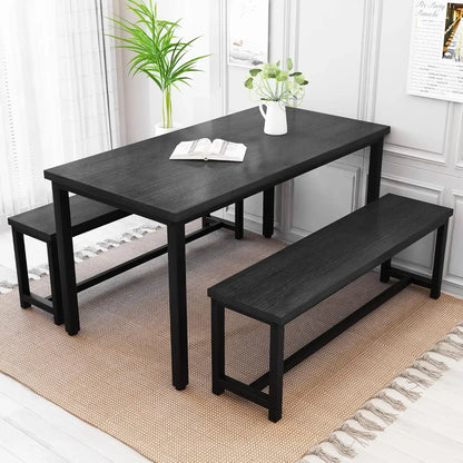 Juego de mesa de comedor Recaceik para 4 personas, juego de mesa de cocina con 2 bancos de comedor, juego de mesa de comedor de estilo rústico de 3 piezas, estilo industrial