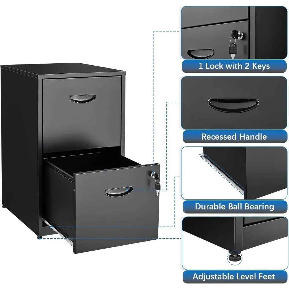 2 Drawer Filing Cabinet with Lock, Black Metal File Cabinets for Home Office, Light Duty Locking Vertical File Cabinet