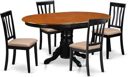 El juego de mesa de comedor de 7 piezas East West Furniture AVAT7-BLK-LC consta de una mesa de cocina ovalada con hojas de mariposa y 6 hojas de imitación L