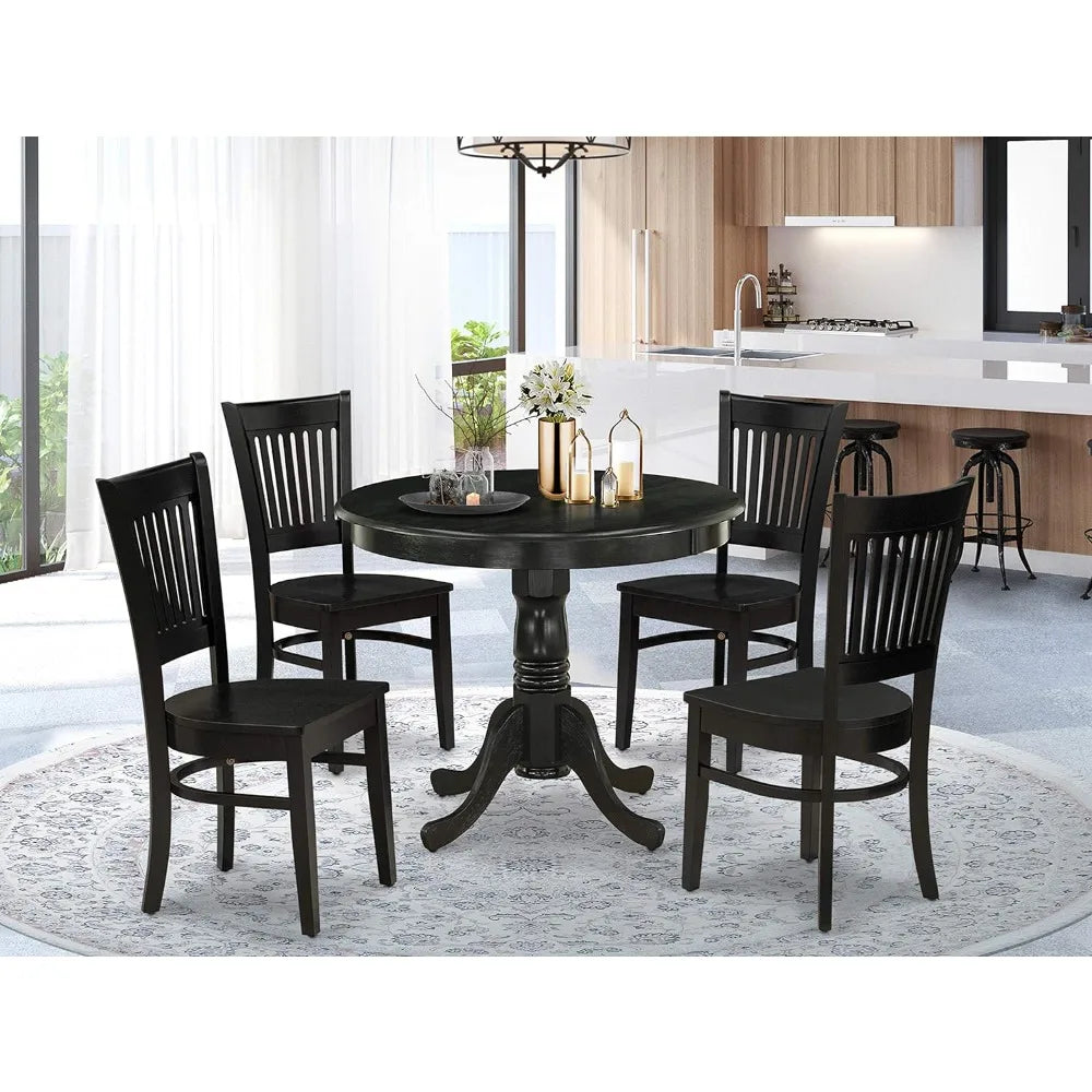 Juegos de comedor, juego de mesa de comedor moderno de 5 piezas que incluye una mesa de cocina redonda con pedestal y 4 sillas de comedor, 36 x 36