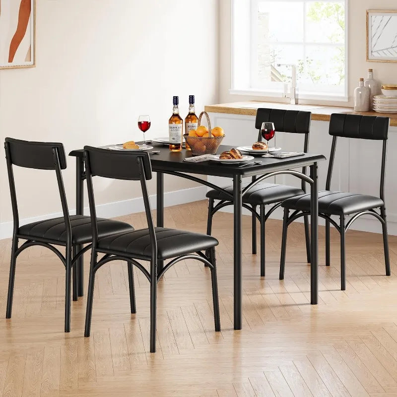 Ensemble de table à manger pour 4 personnes avec chaises rembourrées, ensemble de table de cuisine rectangulaire 5 pièces, pour petit espace, appartement, gris rustique