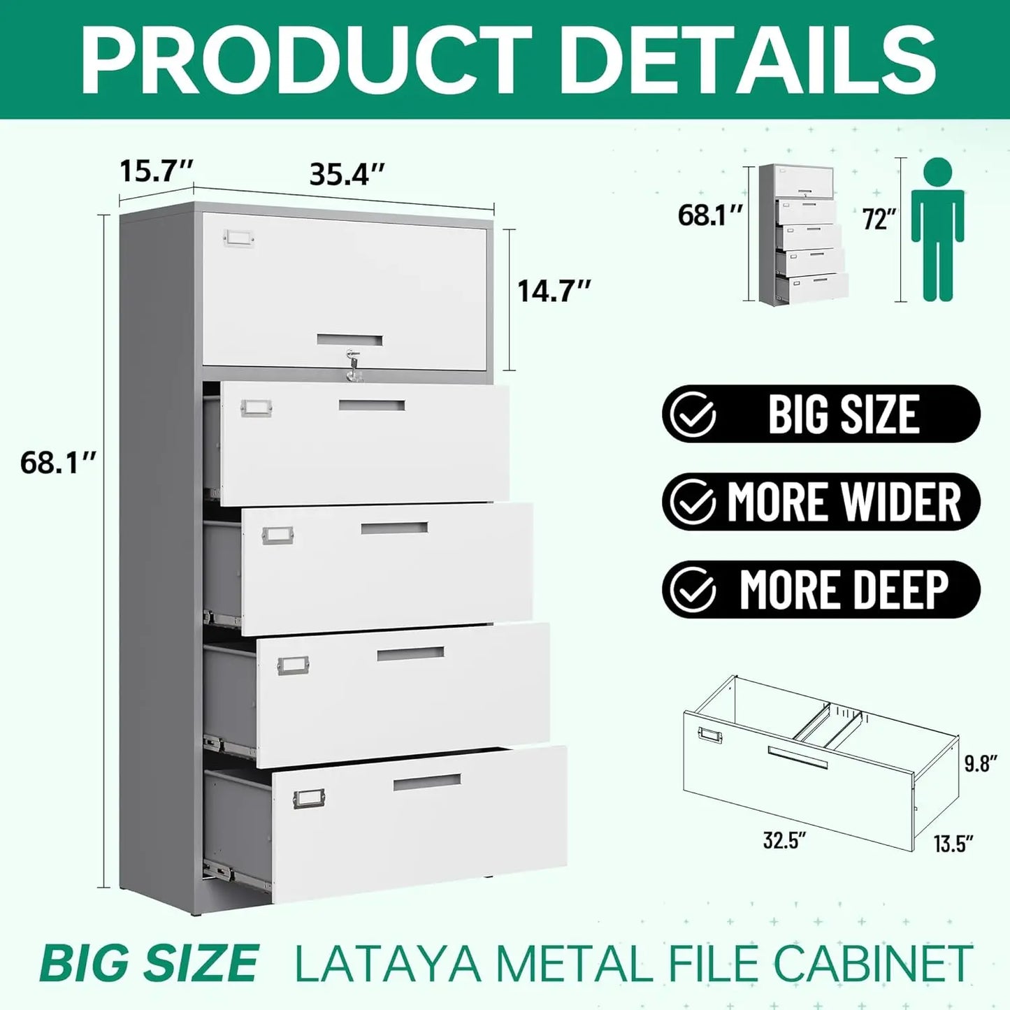 Archivadores Letaya de 4 cajones para el hogar y la oficina, archivadores laterales de metal con cerradura, archivadores colgantes de tamaño carta, legal, F4 y A4