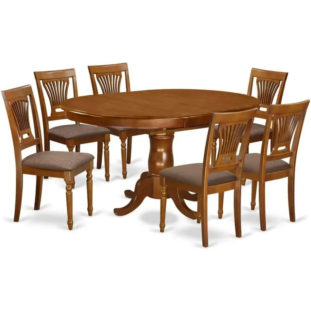 POPL7-SBR-C Juego de muebles de comedor de 7 piezas que consta de una mesa de cocina ovalada con hojas de mariposa y 6 manteles de tela de lino