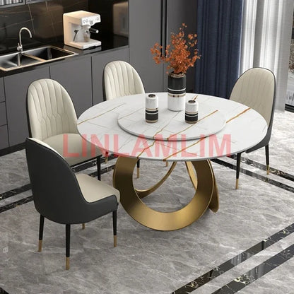 Muebles de comedor Linlamlim, juego de mesa de piedra sinterizada con sillas de cuero y muebles de cocina de diseño de acero inoxidable