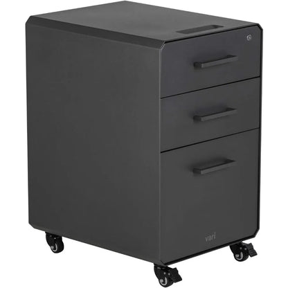 File Cabinet Three Drawer - Mobile Filing Cabinet for Home or Office - Lockable Drawers with and Rolling Casters - Charcoal Grey