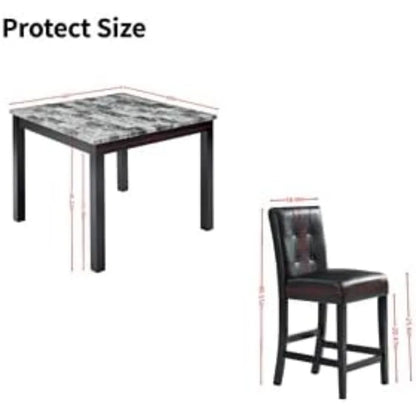 Juegos de comedor, juego de mesa de comedor de madera de 42" de altura con 4 sillas, juego de mesa de comedor Nordic Square de 5 piezas, color negro