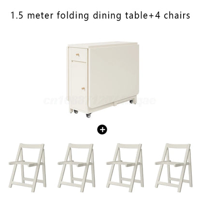 Folding Dining Table Table Multifunctional Space Saving Tables With Storage Racks Extension Dinner Table With 0/2/4/6 Chairs