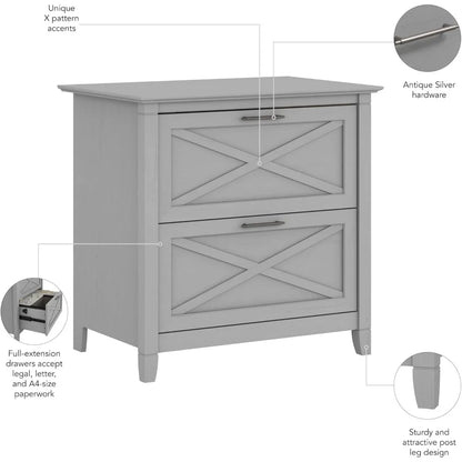 2 Drawer Lateral File Cabinet in Cape Cod Gray Document Storage for Home Office Accent Chest with Drawers