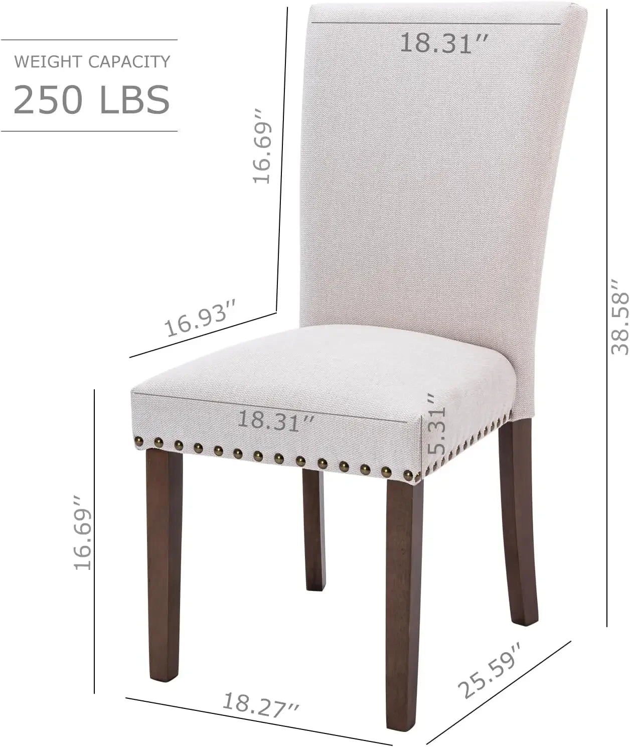 Juego de 4 sillas de comedor Parsons tapizadas, silla auxiliar de tela para comedor o cocina con borde de tachuelas y patas de madera, color beige