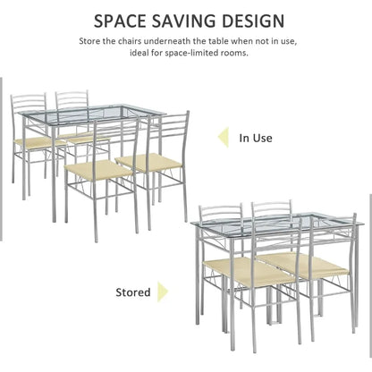 Ensemble de table à manger et de chaises pour salle à manger avec plateau en verre et chaises argentées pour petit espace Ensemble de meubles de chambre à coucher Ensembles de salle à manger