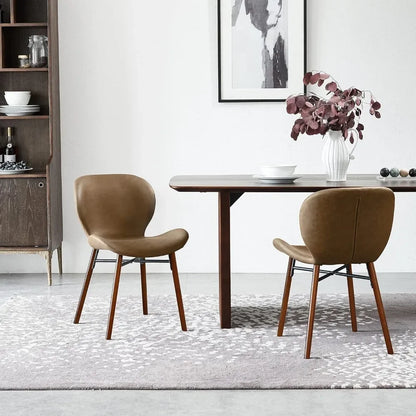 Mid Century ModernDining Room Sets of Faux Leather Side Chair with Black Color Wood Legs for Kitchen Dining Room, Grey.