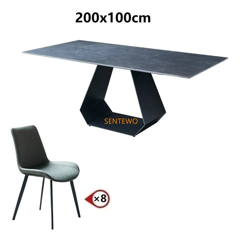 SENTEWO Table à manger en dalle de roche italienne avec 4 chaises et base en acier au carbone Tables en faux marbre Meubles de cuisine Cuisine avec chaise