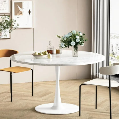 Mesa de comedor redonda de mármol ZHENXIANG, mesa de comedor de cocina Tulip de 42,1" para 4-6 personas con tablero de MDF y base de pedestal