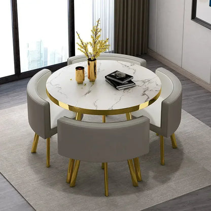 Marble Round 80cm Dining Tables Set 4 Chairs Modern Center Wood Table Luxury White Muebles Para El Hogar Apartment Furniture