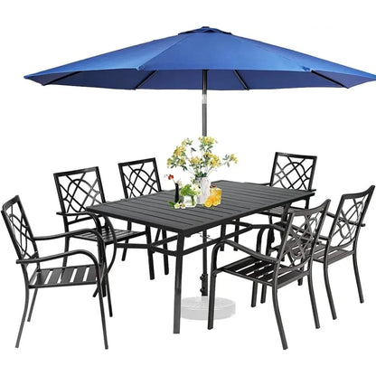 Ensemble de meubles de salle à manger pour patio avec chaises et table en fer forgé pour extérieur - Chaises en métal empilables, table de bistrot à lattes en acier pour jardin