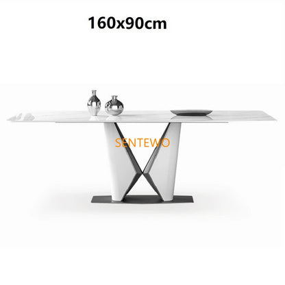 Juego de mesa de comedor de lujo con losa de mármol y 8 sillas, mesa de comedor de mármol, mesa de comedor de acero inoxidable con base dorada