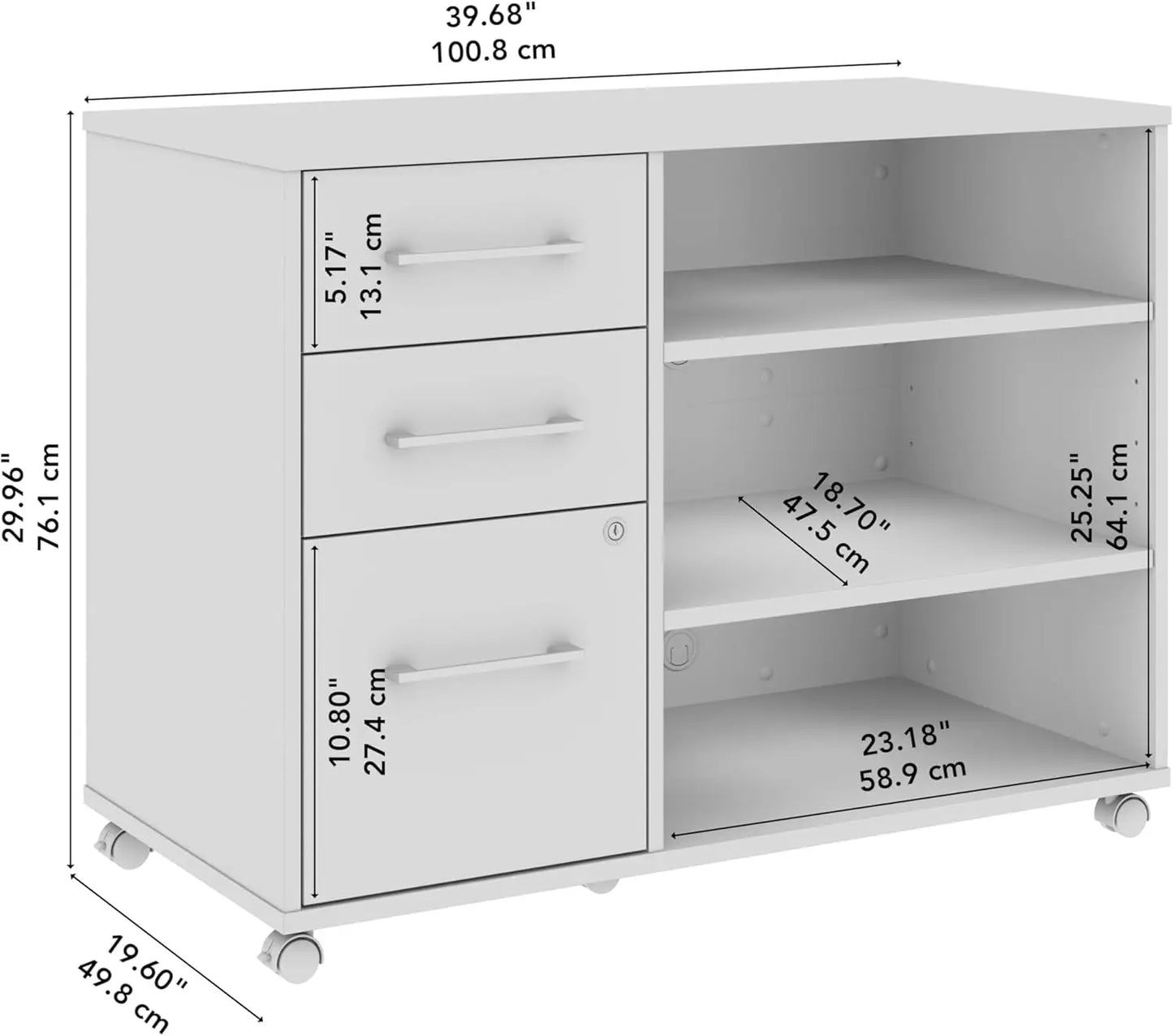 Gabinete de almacenamiento de oficina con ruedas en gris platino, unidad de organización móvil para el hogar y el espacio de trabajo profesional