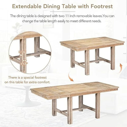 Juego de mesa de comedor de cocina de madera maciza con mesa extensible y banco y sillas tapizadas, juego de mesa de comedor de 6 piezas