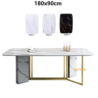 SENTEWO Free Shipping Italian Marble Dining Table Set With 4 6 Chairs Luxury Gold Frame With Stone Base Tables Room Furniture