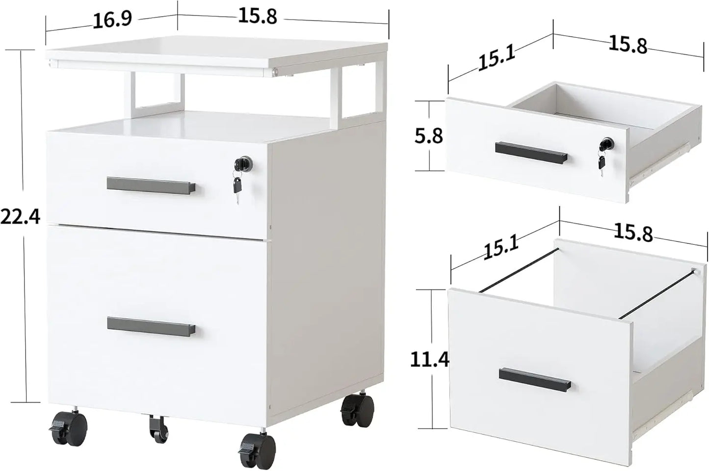 2-Drawer File Cabinet with Lock for Home Office,Letter Size, Printer Stand, Wooden Storage Mobile File Cabinet, White