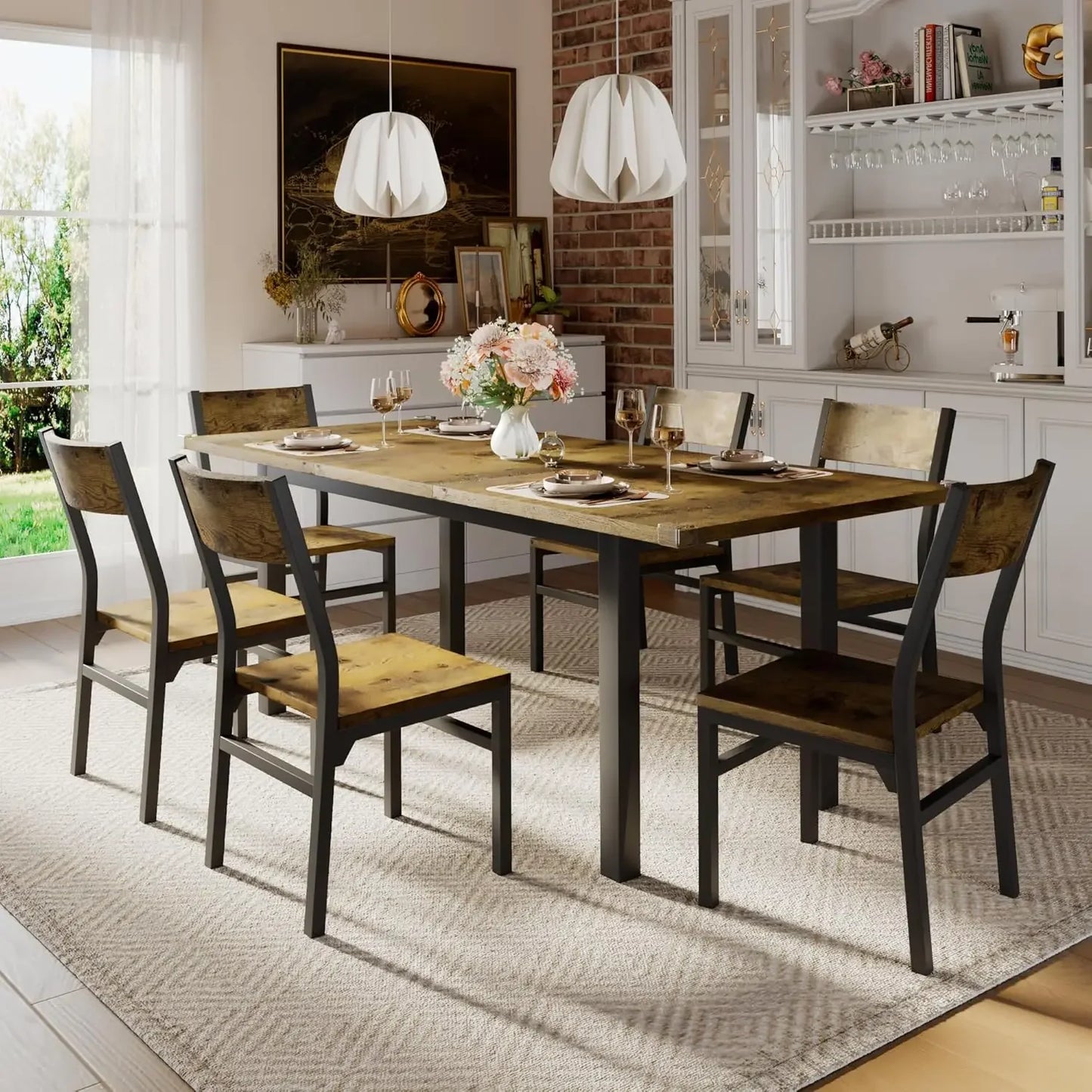 Ensemble de table à manger pour 4 à 8 personnes, ensemble de table de cuisine extensible avec 2 bancs et 2 tabourets carrés