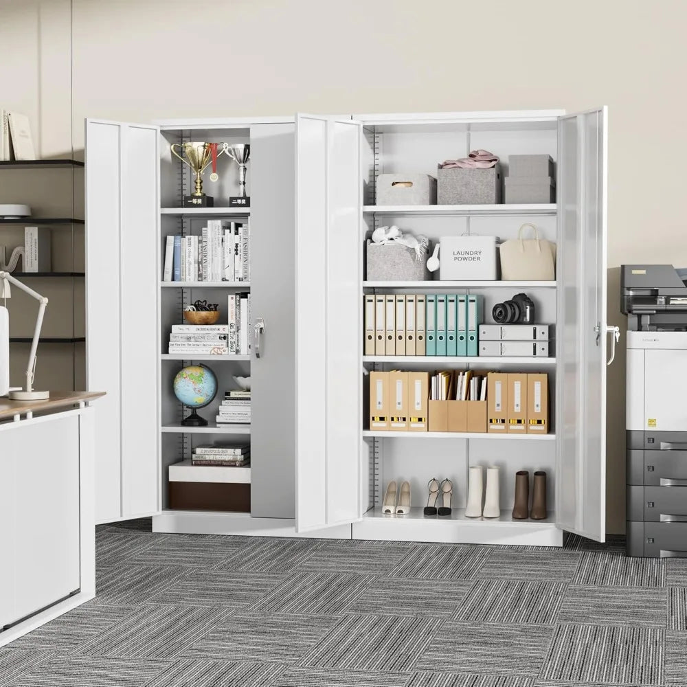 White Metal Storage Cabinet, 72" Steel Locking Cabinet with Doors and 4 Adjustable Shelves, Tall Tool Cabinets Lockable