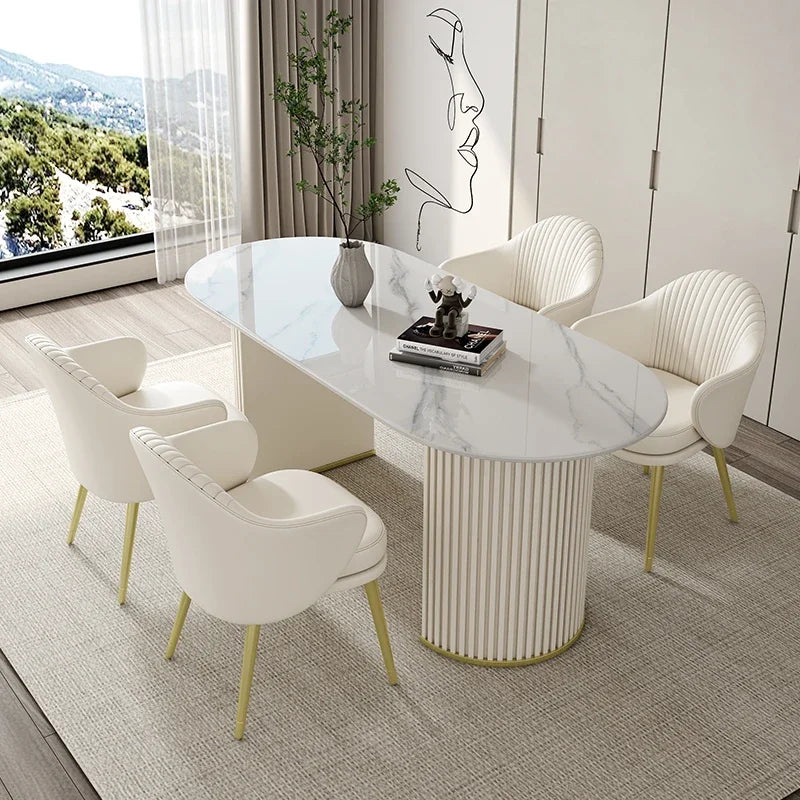 Juegos de comedor de color blanco y crema, mesa de comedor Wind Rock, silla, restaurante minimalista moderno, mesa rectangular, muebles para el hogar Jantar