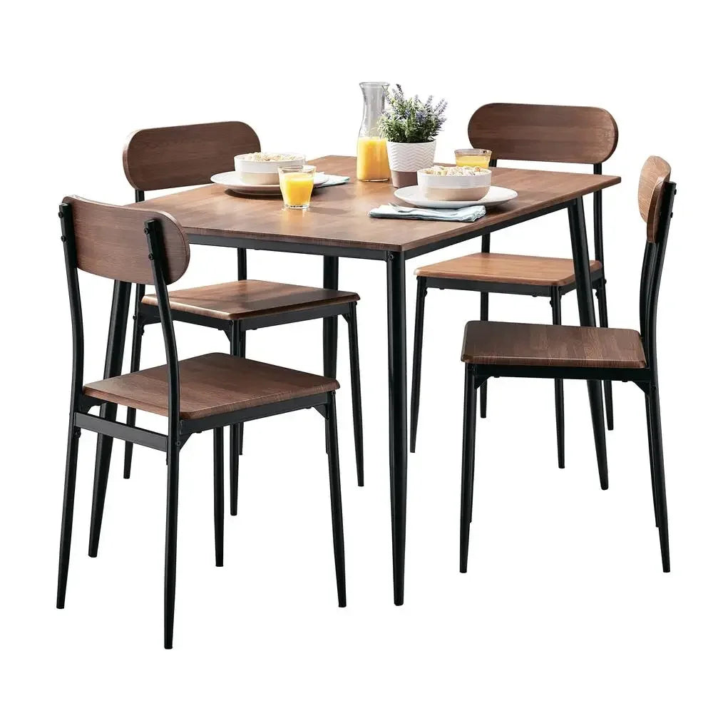 Juego de comedor moderno de madera y metal, 5 piezas, mesa y sillas de nogal negro, decoración del hogar