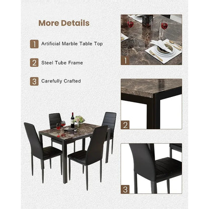 Recaceik Furniture 5 Piece Faux Dining Set, Modern Kitchen Table Marble Top and High Chairs for Breakfast Nook Small Spaces()