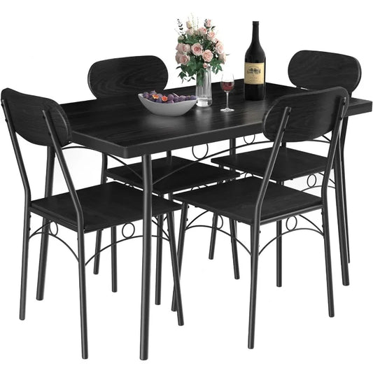 Juego de mesa de comedor para 4, 5 piezas con sillas para cocina, desayunador y espacios pequeños, 43,3", color negro