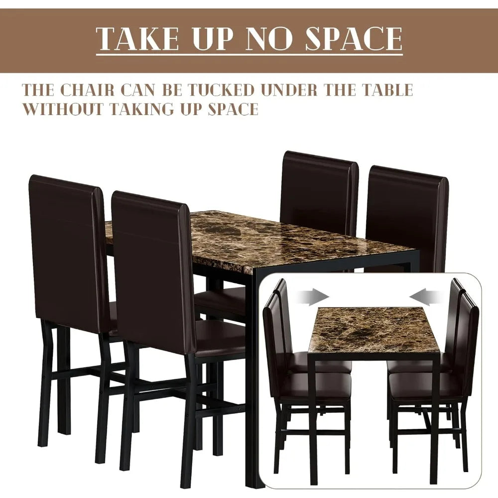 Ensemble de table à manger pour 4 personnes, tables à manger en faux marbre avec 4 chaises rembourrées en cuir PU, ensemble de table de salle à manger 5 pièces